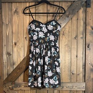 Black Floral Spaghetti Strap Sundress with White & Teal Blooms